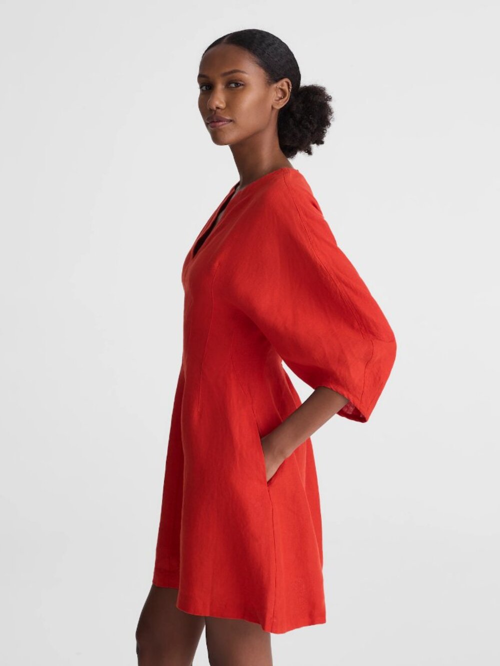 Madewell Split Neck Mini Dress Wild Poppy Red 100% Linen Size 0